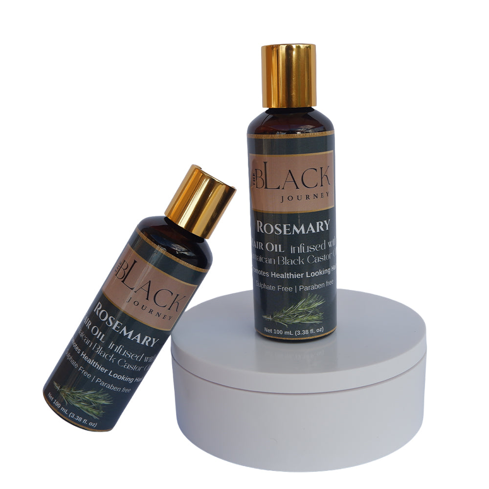 The Black Journey Rosemary Hair Oil infused with Jamaican Black Castor Oil