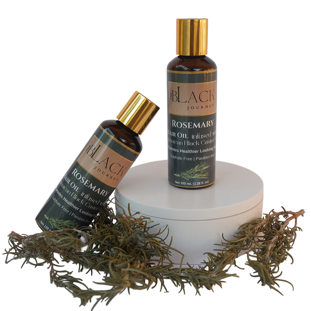 The Black Journey Rosemary Hair Oil infused with Jamaican Black Castor Oil